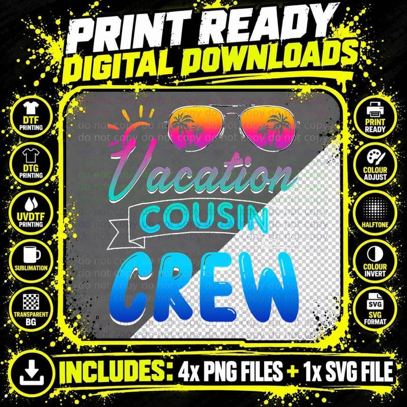 Vacation Cousin Crew Beach Cruise Sunglasses Family Png SVG Digital Bundle