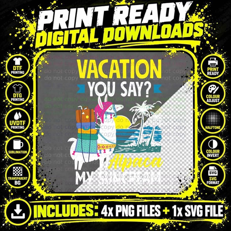 Vacation You Say Alpaca My Suncream Llama T-Shirt Png SVG Digital Bundle