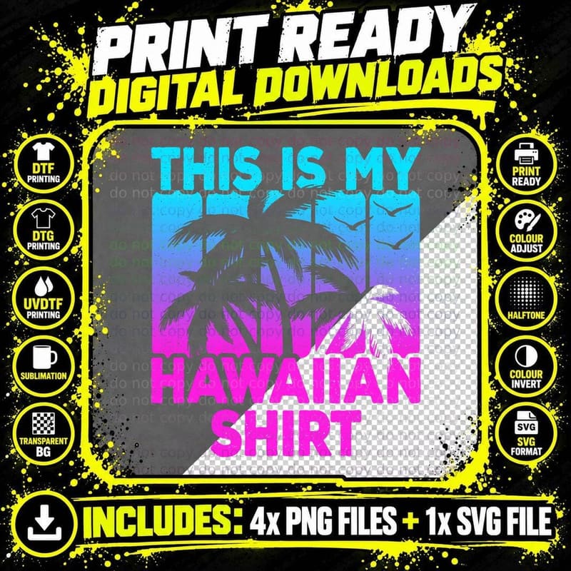 Vaporwave Tropical Hawaii Palm Trees This Is My Hawaiian Png SVG Digital Bundle