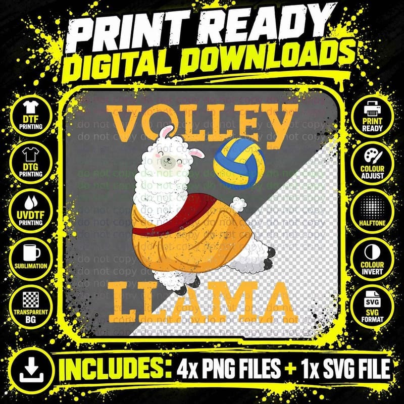 Volley Llama Player Cute Alpaca Beach Team Volleyball Png SVG Digital Bundle