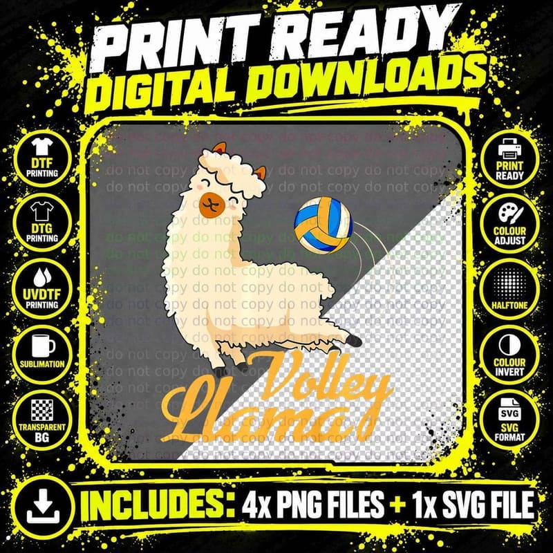 Volley Llama Player Cute Alpaca Beach Team Volleyball Png SVG Digital Bundle