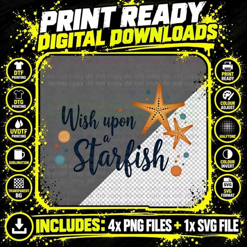 Wish Upon a Starfish Cursive Orange Starfish Beach Lover Png SVG Digital Bundle
