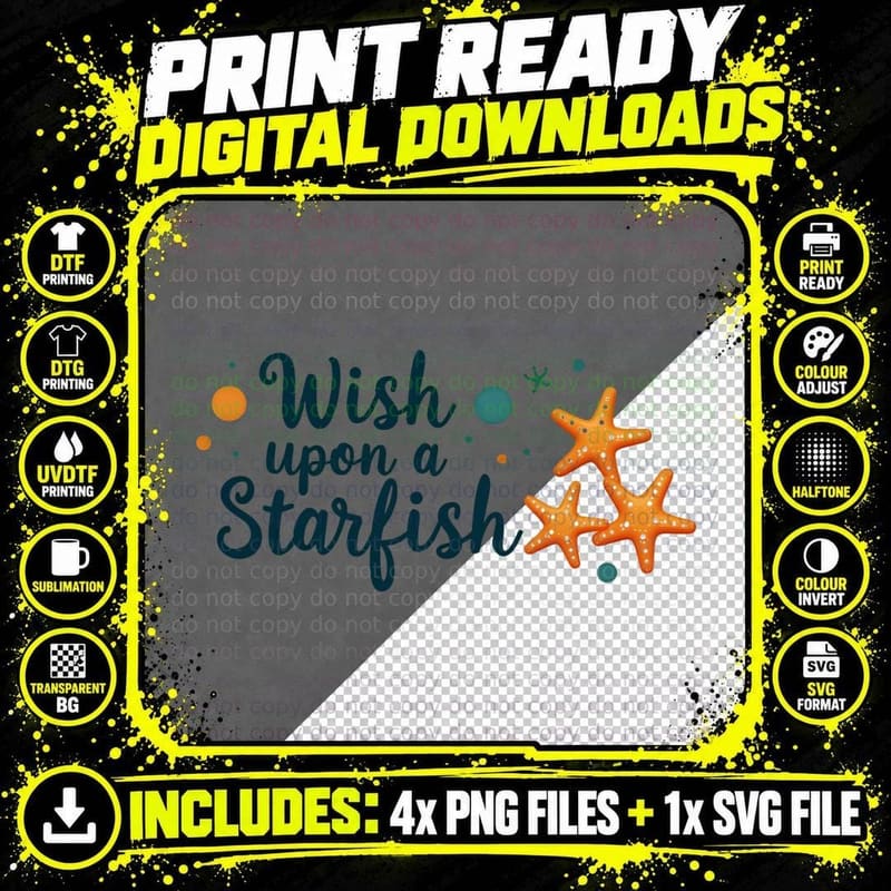 Wish Upon a Starfish Cursive Starfish Beach Lover Ocean Png SVG Digital Bundle