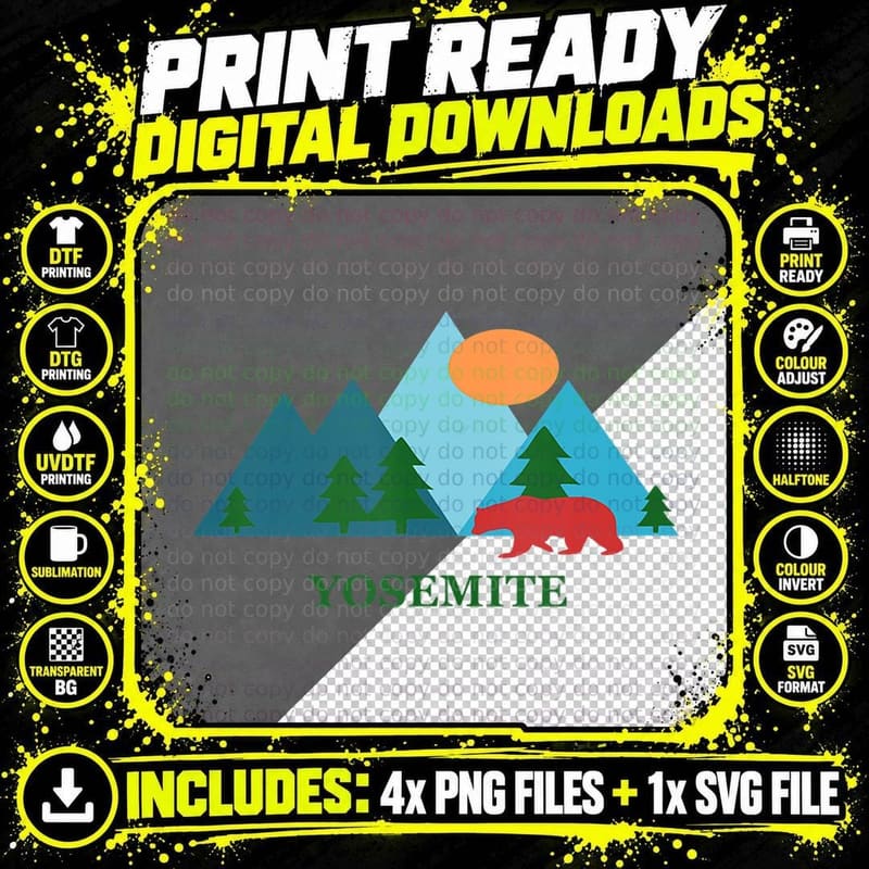 Yosemite National Park Nature Vacation Souvenir Design Png SVG Digital Bundle