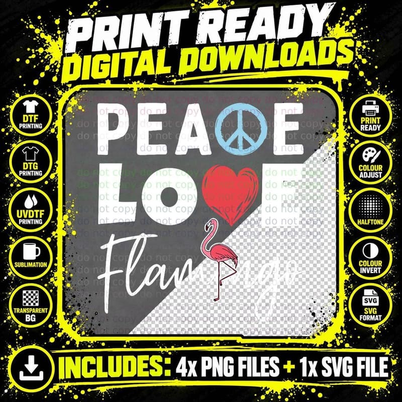 Zoo Keeper Gift Peace Love Flamingo T-Shirt Png SVG Digital Bundle