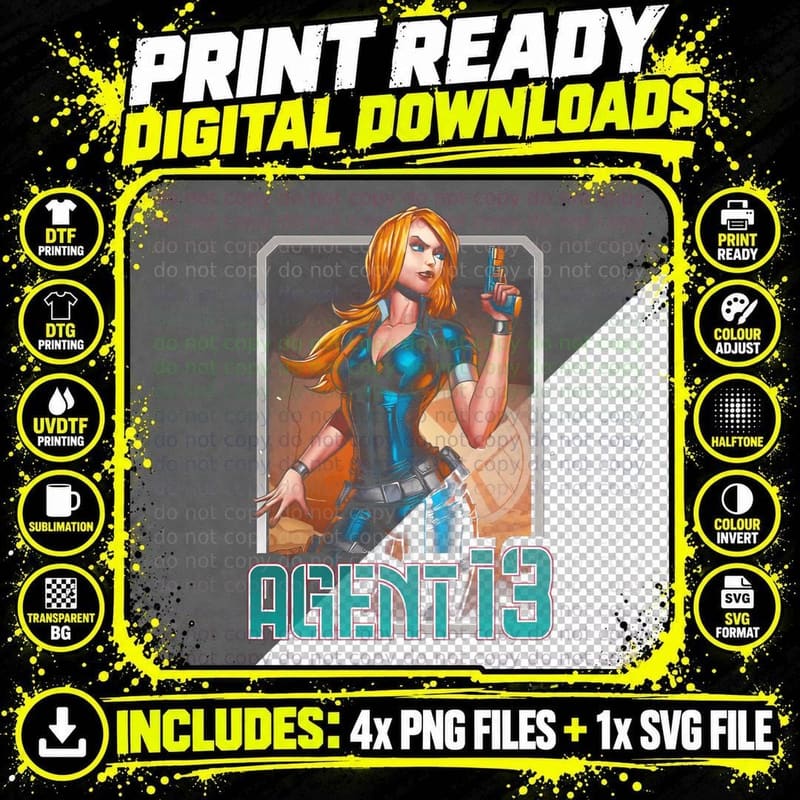Agent I3 Cyberpunk Female Orange Hair Gunner T-Shirt Png SVG Digital Bundle