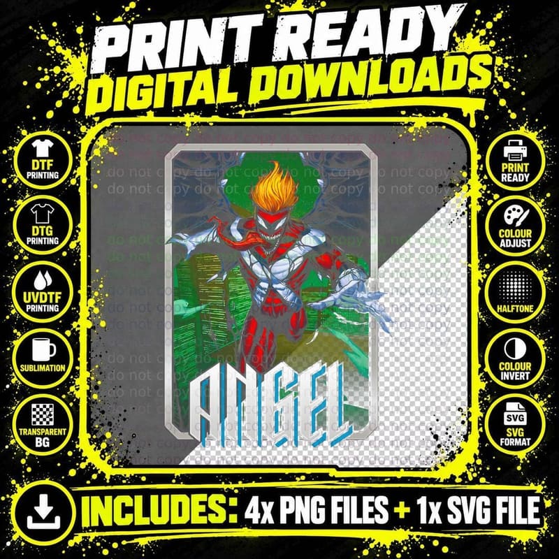 Angel Illustration Fiery Robot Creature T-Shirt Png SVG Digital Bundle