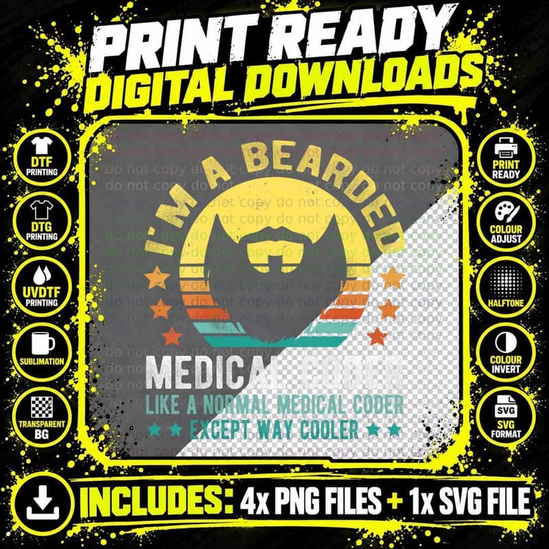 Bearded Medical Coder Medical Coding Png SVG Digital Bundle