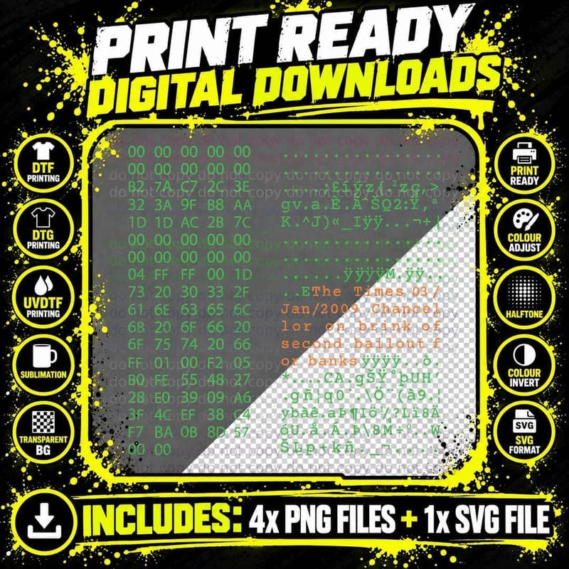 Bitcoin Genesis Block T-Shirt, Crypto Art Png SVG Digital Bundle