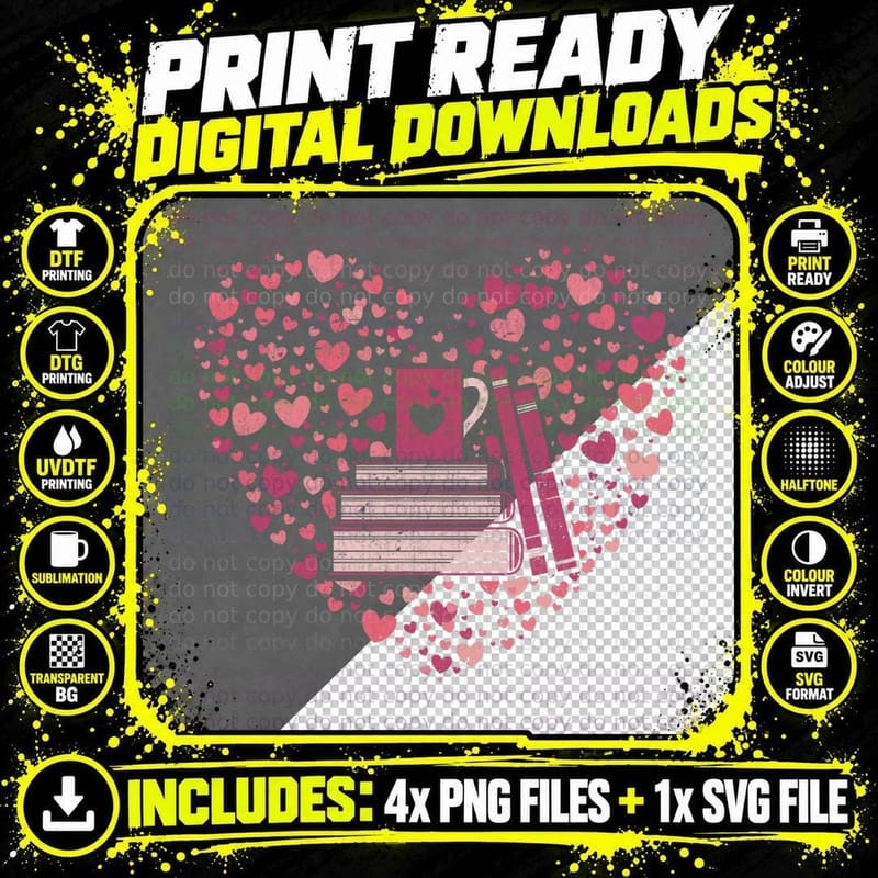 Book Heart Book Reader Gift Bookworm Nerd Love Reading Png SVG Digital Bundle