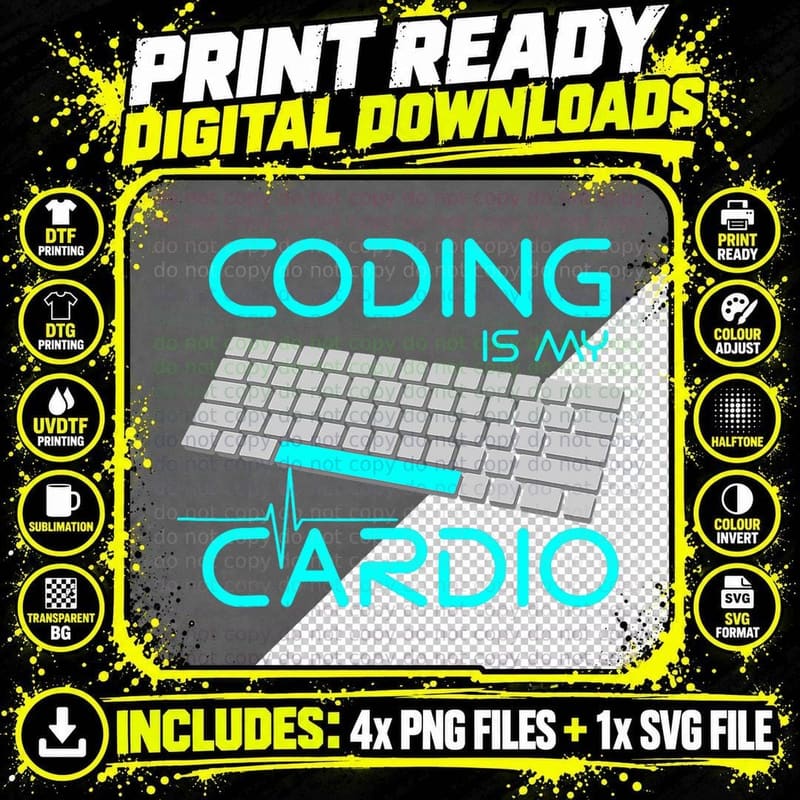 Coding Is My Cardio It Tech Software Engineer T-Shirt Png SVG Digital Bundle