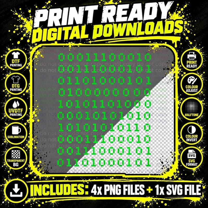 Computer Coding Binary 0's and 1's T-Shirt Png SVG Digital Bundle