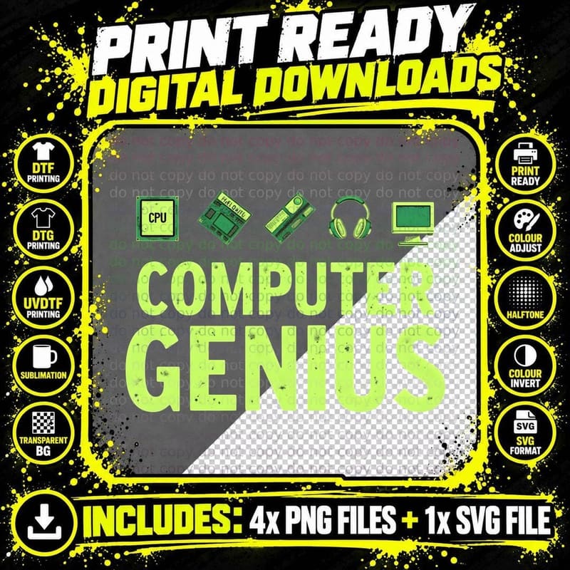 Computer Genius Icons T-Shirt Png SVG Digital Bundle