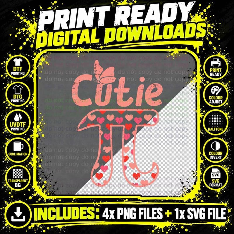 Cutie Pie Hearts Cute Pi Day Symbol Math Pun Geek Girls Png SVG Digital Bundle