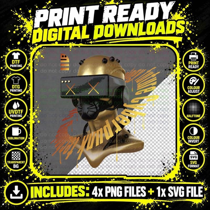 Cyber Angel Gold Yellow Futuristic Robot Winged T-Shirt Png SVG Digital Bundle