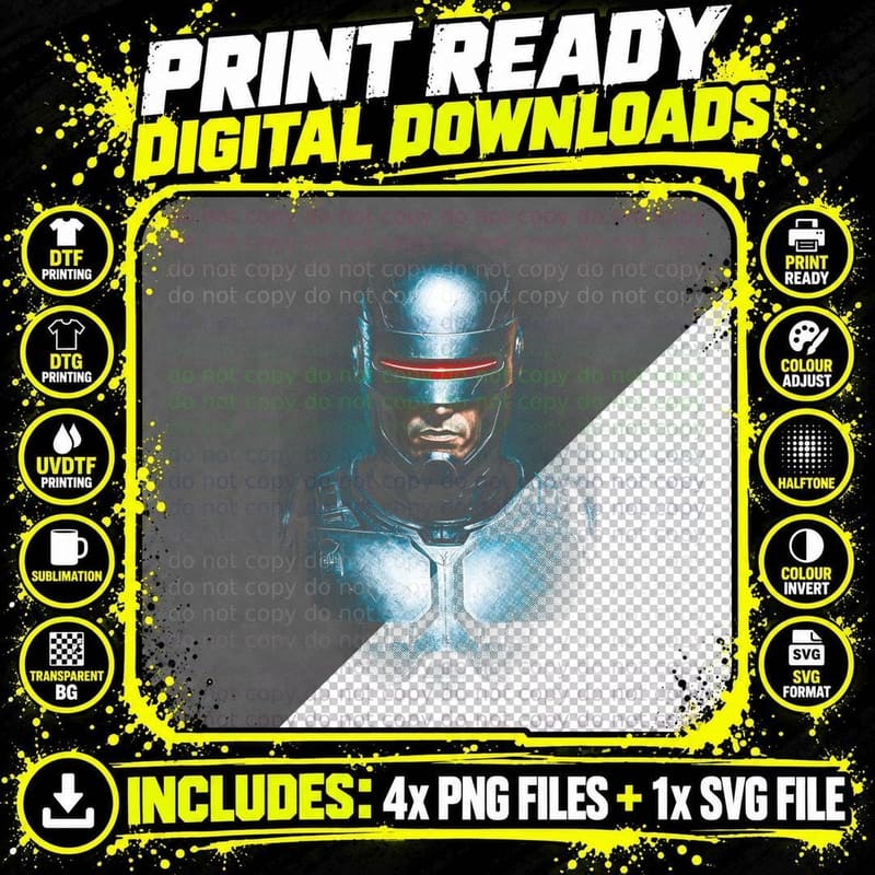 Cybernetic Law Enforcer T-Shirt, Futuristic Robot Print Png SVG Digital Bundle