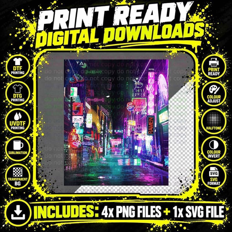 Cyberpunk City Sci Fi Night Tokyo Japan Urban Noir Png SVG Digital Bundle
