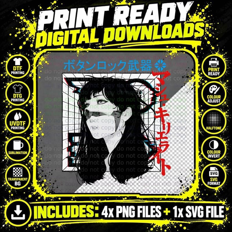 Cyberpunk Cyborg Girl Vaporwave Urban Style T-Shirt Png SVG Digital Bundle
