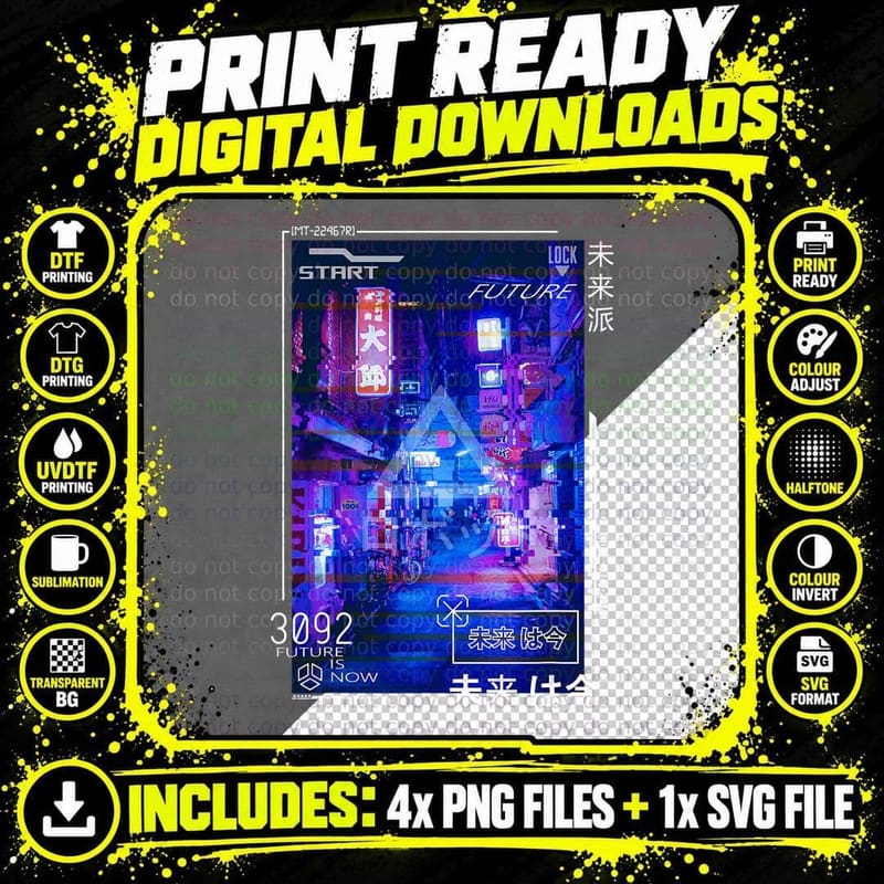Cyberpunk Japanese Futurism Aesthetic Vaporwave T-Shirt Png SVG Digital Bundle