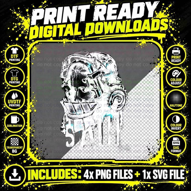 Cyberpunk Robot T-Shirt, Futuristic Sci-Fi Style Png SVG Digital Bundle