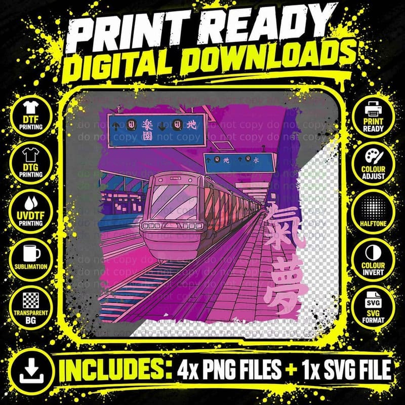 Cyberpunk Tokyo Japanese Vaporwave Aesthetic Streetwear Png SVG Digital Bundle