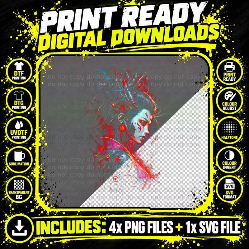 Cyborg Girl Cyberpunk T-Shirt, Halftone Cable Hair Png SVG Digital Bundle