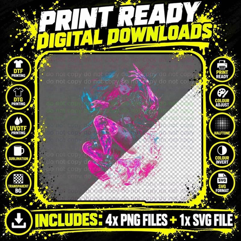 Cyborg Girl Cyberpunk T-Shirt, Halftone Glowing Pink Png SVG Digital Bundle