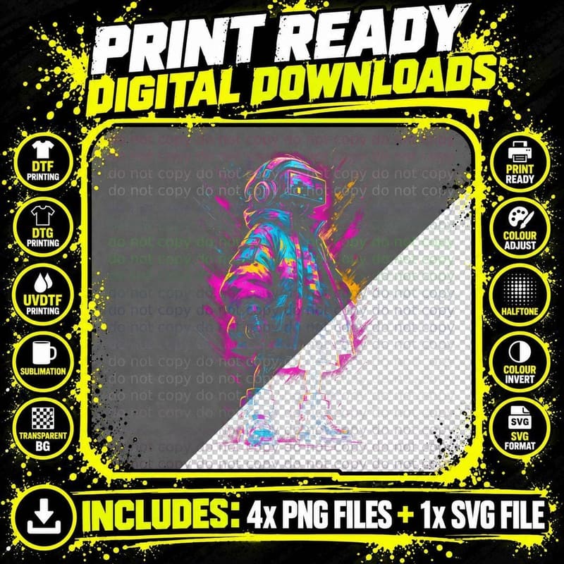 Cyborg Man Cyberpunk T-Shirt, Halftone Vaporwave Cyborg Png SVG Digital Bundle