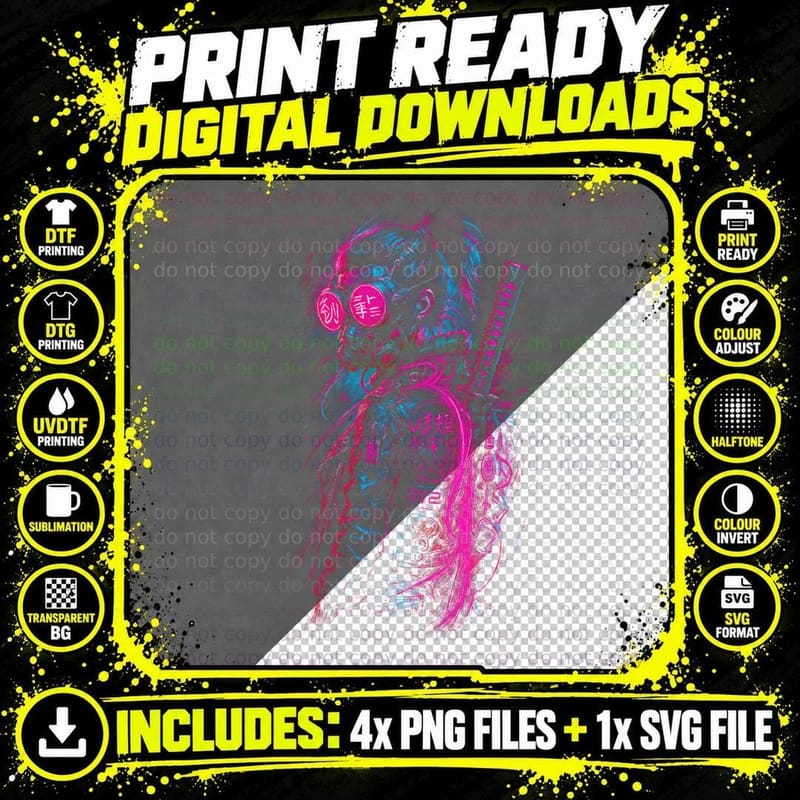 Cyborg Warrior Cyberpunk T-Shirt, Halftone Mech Body Png SVG Digital Bundle