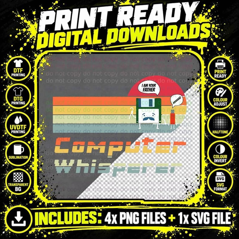 Father & Son Floppy Disk Engineer Programmer or Coder Png SVG Digital Bundle