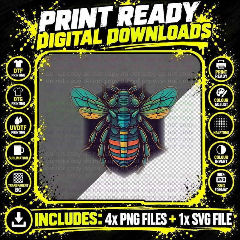 Flat Coloured Design of an Insect Logo-Computer T-Shirt Png SVG Digital Bundle