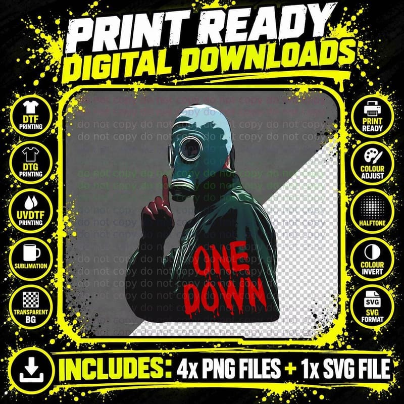 Gas Mask One Down T-Shirt, Cyberpunk Style Png SVG Digital Bundle