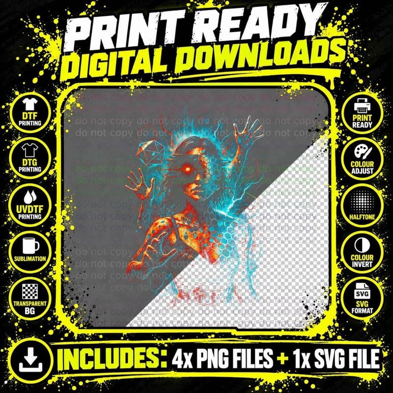 Geometric Cyberpunk T-Shirt, Halftone Neon Geometric Png SVG Digital Bundle