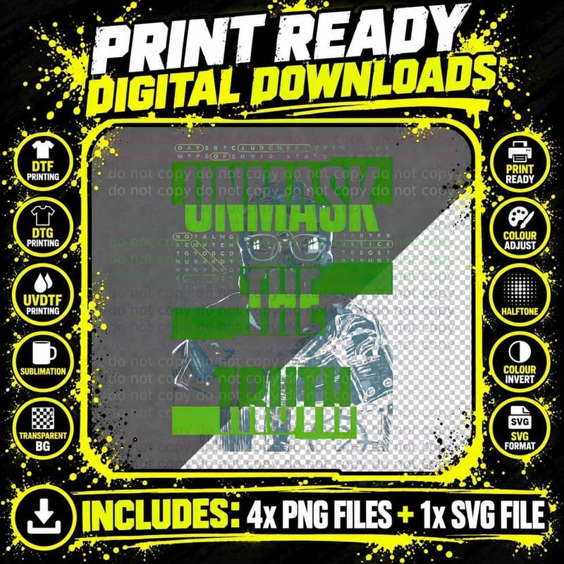 Green Tech Glitch Multiple Terms Neon Text with Robot Png SVG Digital Bundle