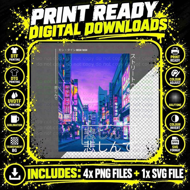 Japanese Cyberpunk Tokyo Streetwear Aesthetic Graphic Png SVG Digital Bundle