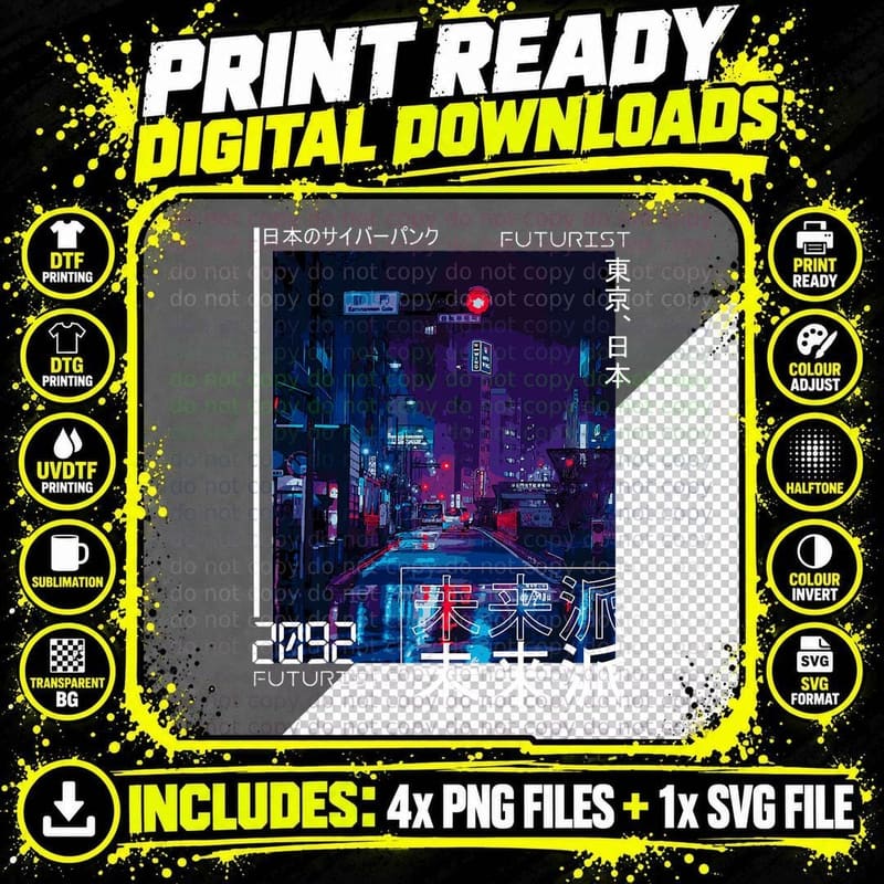 Japanese Cyberpunk Tokyo Streetwear Aesthetic Japan Png SVG Digital Bundle