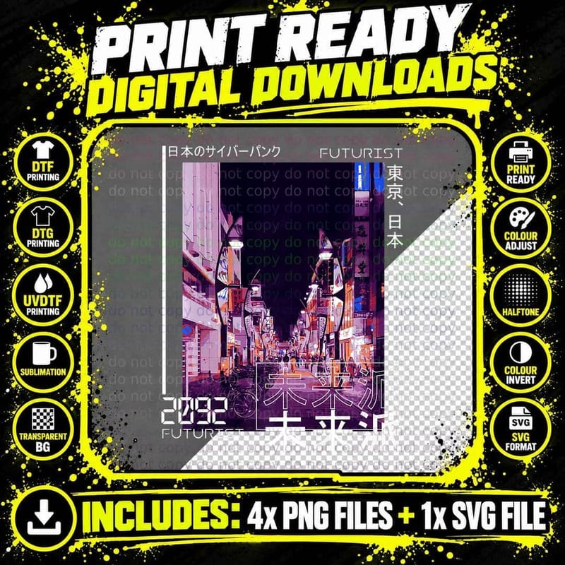 Japanese Cyberpunk Tokyo Streetwear Aesthetic Japan Png SVG Digital Bundle
