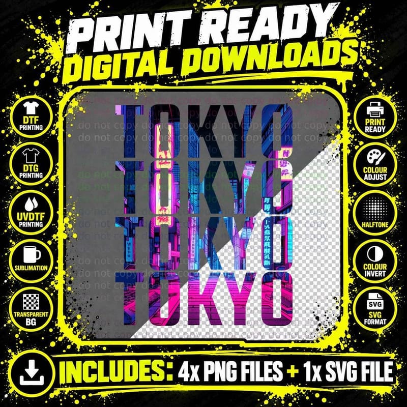 Japanese Cyberpunk Tokyo Text Vaporwave Aesthetic Png SVG Digital Bundle