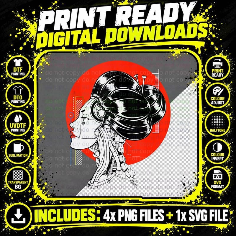Japanese Modern Geisha Vaporwave Cyberpunk Japan Png SVG Digital Bundle