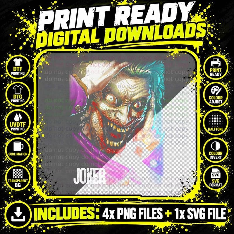 Joker Neon Geometric Multicolor with Shapes Cyberpunk Png SVG Digital Bundle