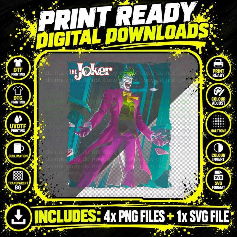 Joker Teal the Comic Villain in Environment Cyberpunk Png SVG Digital Bundle