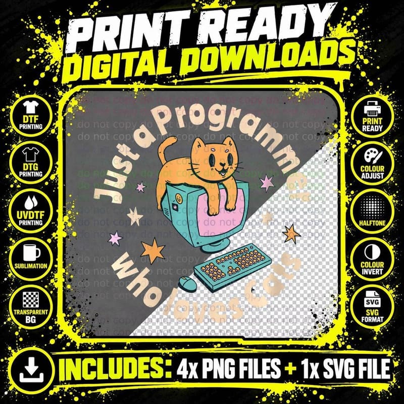 Just a Programmer Who Loves Cats and Computers Coding It Png SVG Digital Bundle