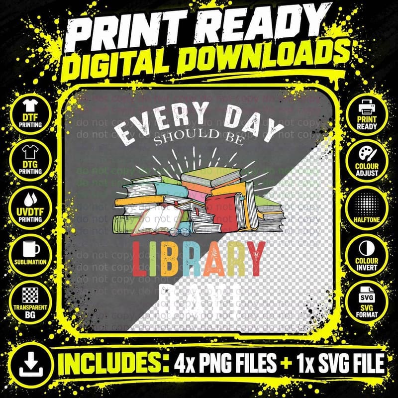 Library Day T-Shirt, Book Stack Design Png SVG Digital Bundle