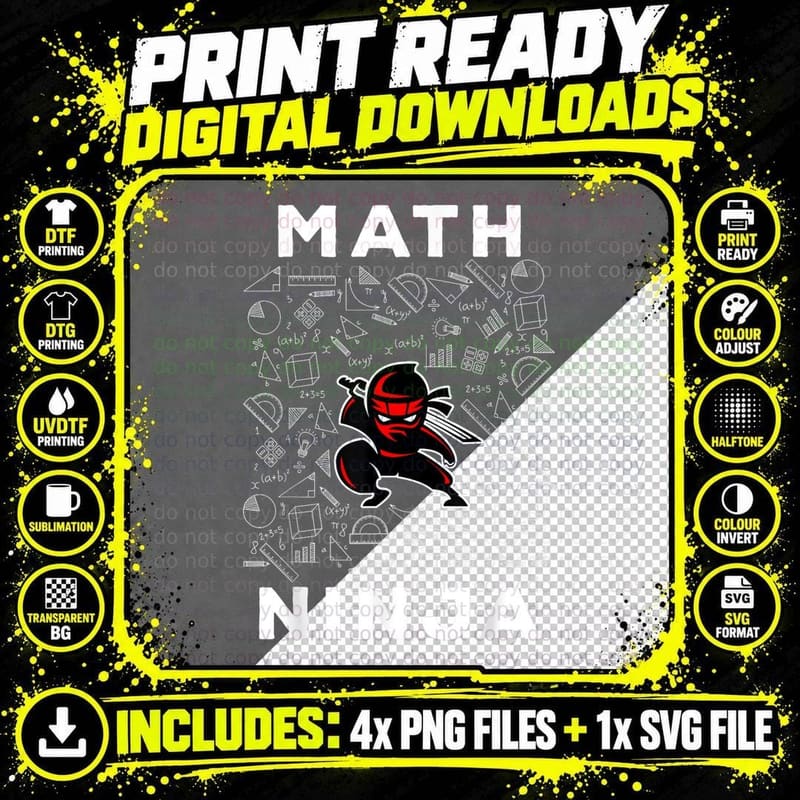 MATH NINJA T-Shirt for Kids & Adults Mathematics Geek Png SVG Digital Bundle
