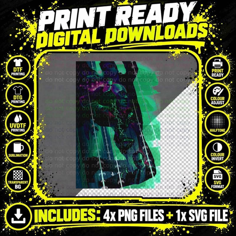 Matrix Cyberpunk Green Purple Neon Digital Sci-Fi Action Png SVG Digital Bundle