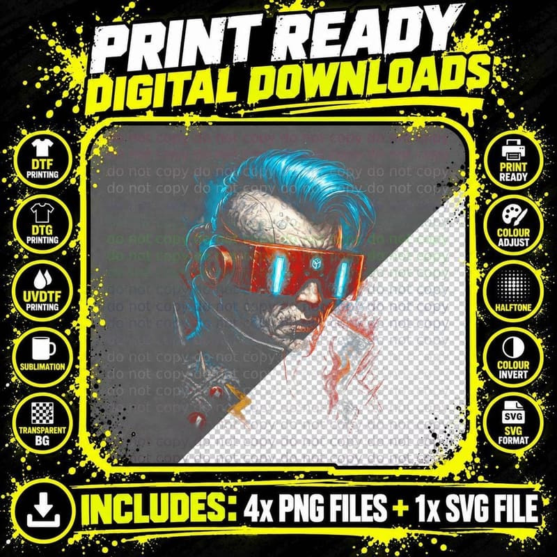 Mech Warrior Cyberpunk T-Shirt, Halftone Neon Mech Robot Png SVG Digital Bundle