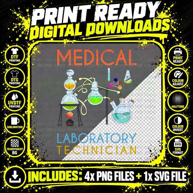Med Lab Geek Technologist Medical Laboratory Technician Png SVG Digital Bundle