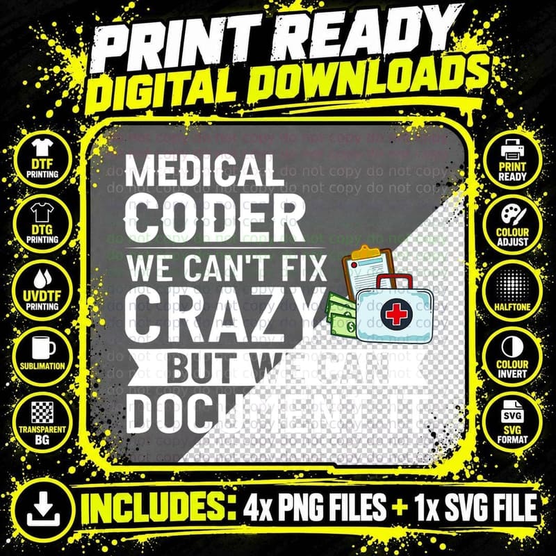 Medical Coding Certified Coder Training Beginner Png SVG Digital Bundle
