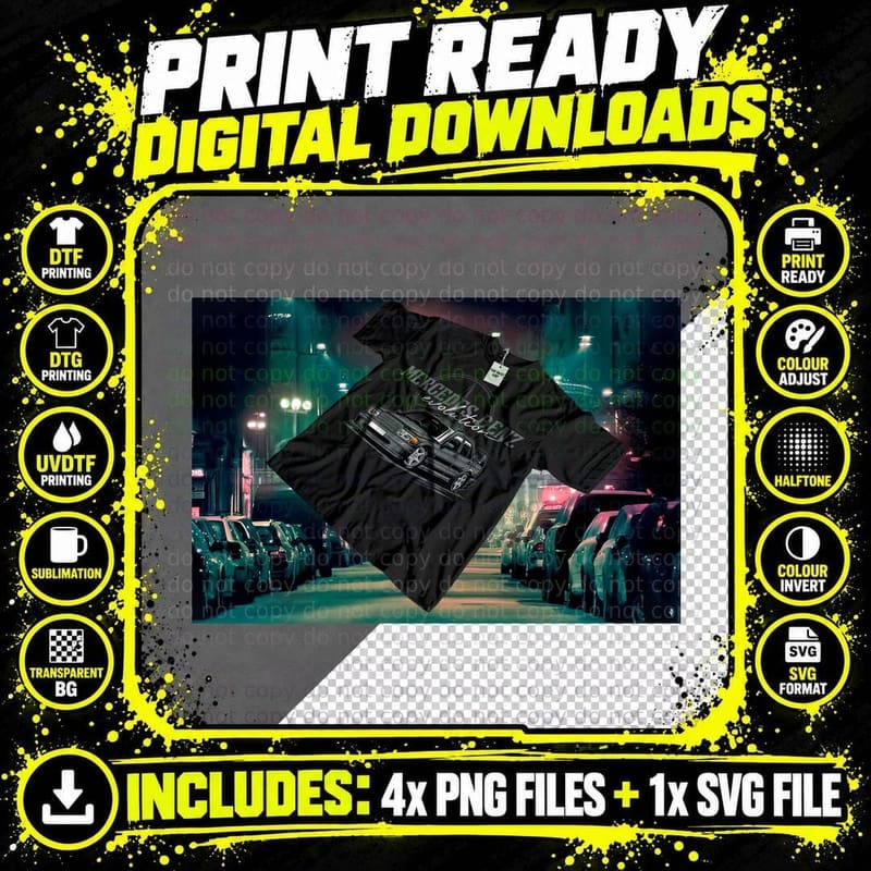 Midnight Racer Dark Car Neon Cyberpunk Street Cityscape Png SVG Digital Bundle