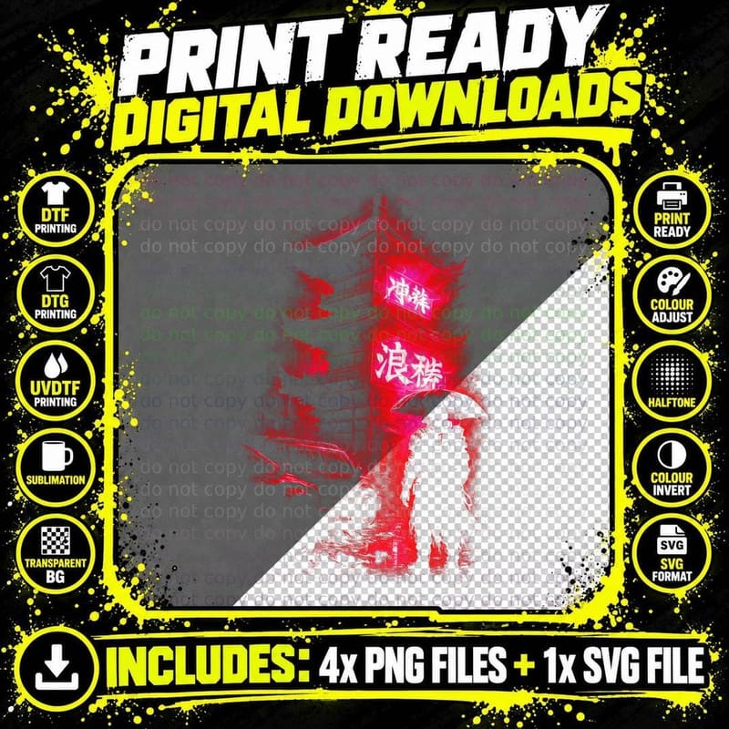Neon Pagoda Cyberpunk T-Shirt, Halftone Red Neon Pagoda Png SVG Digital Bundle